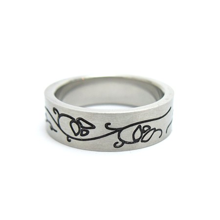 Steel Brushed Band with Black Vine Detail - Click Image to Close